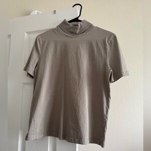 ZARA Taupe Ribbed Mock Neck Tee – Size S
